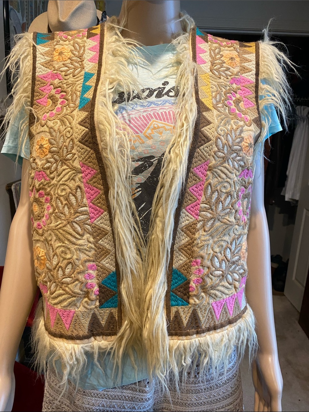 Spell Rue Embroidered Faux Fur Vest
